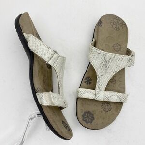 Orthaheel Molly White Textured Snake Print T Strap Slides Sandals Womens Size 6